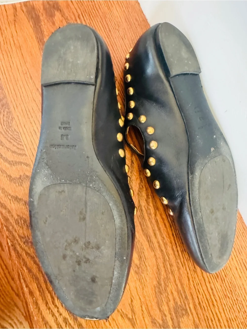 Reformation Black Mary Jane Heels with Gold Studs